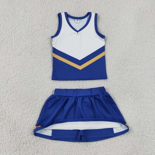 GSD4196 GO TEAM Stripe Blue Yellow White Sleeveless Skirts Yoga Girls Sets 202606 RTS