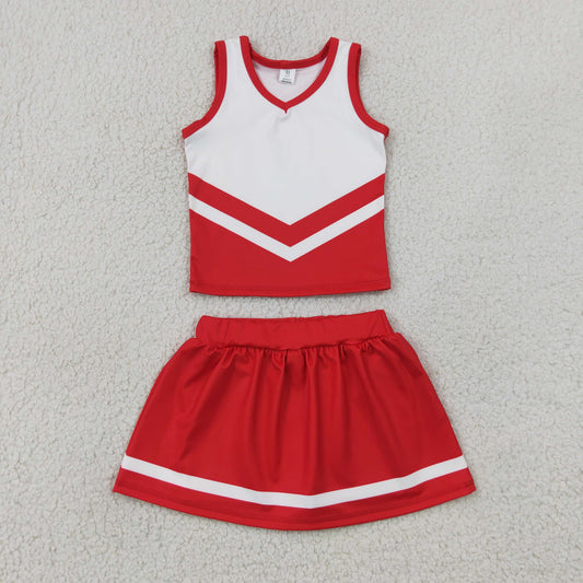 GSD4198 White Red Stripe Sleeveless Top with Skirts for Girls Yoga Sets 202607 RTS