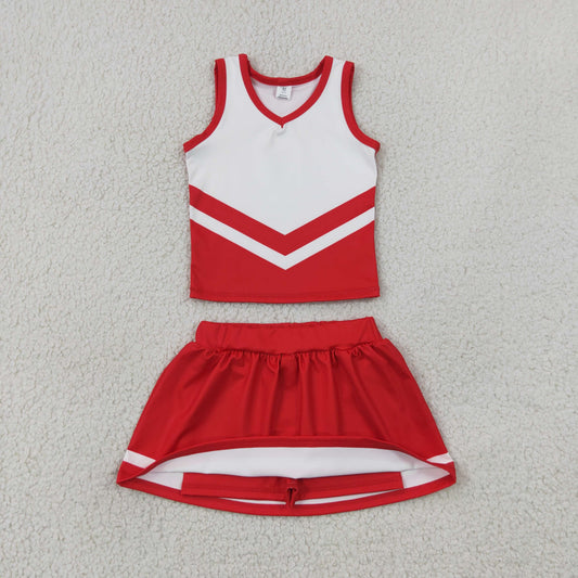 GSD4198 White Red Stripe Sleeveless Top with Skirts for Girls Yoga Sets 202607 RTS