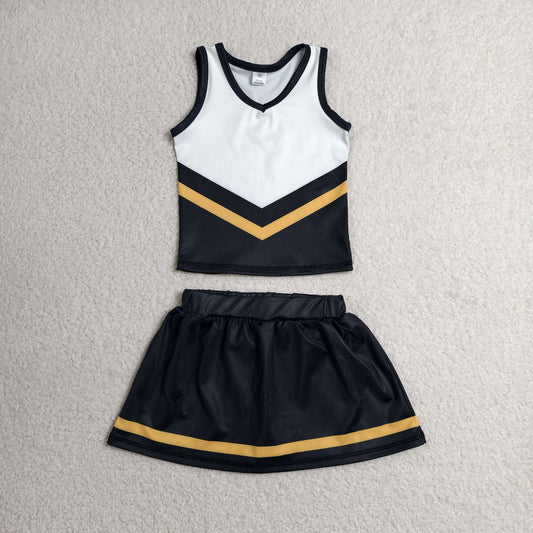 GSD4201 GO TEAM Stripe Black Yellow White Sleeveless Skirts Yoga Girls Sets 202606 RTS