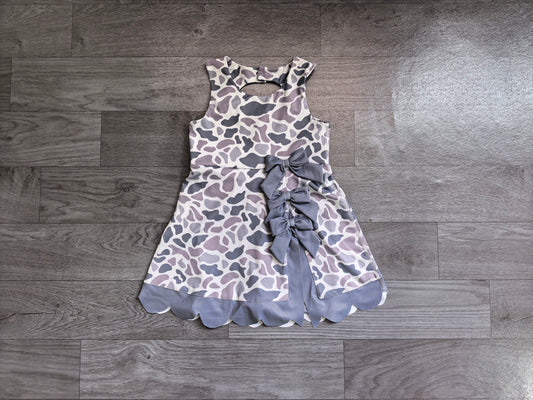 NO MOQ Preorder GSD4226 Gray Bows Camo Scalloped Sleeveless Yoga Dresses for Girls 202607