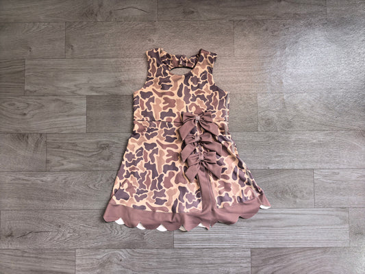 NO MOQ Preorder GSD4227 Brown Bows Camo Scalloped Sleeveless Yoga Dresses for Girls 202607