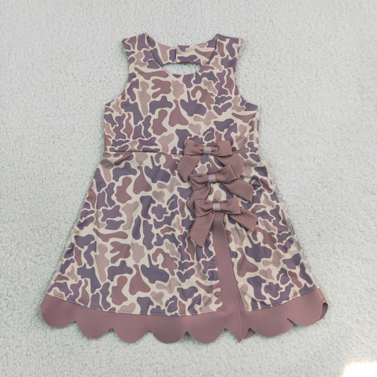 GSD4227 Hunting Camo Bows Scallop Edge Yoga Girl's Dress Onesie