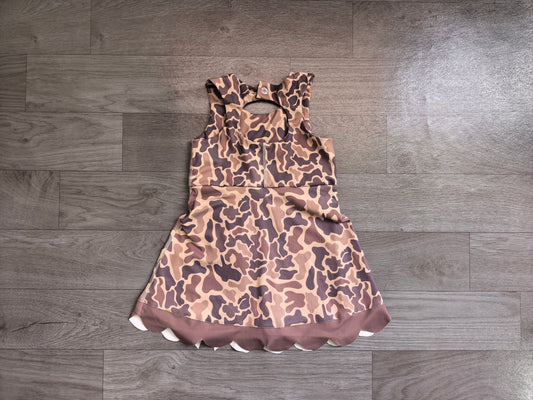 NO MOQ Preorder GSD4227 Brown Bows Camo Scalloped Sleeveless Yoga Dresses for Girls 202607