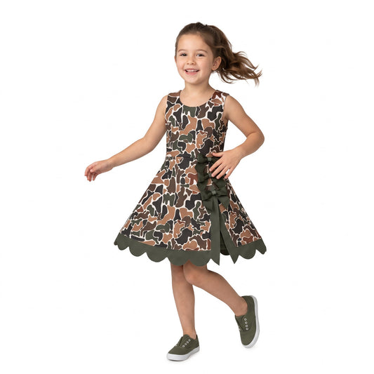 GSD4229 Hunting Camo Scallop Edge Yoga Girl's Dress Onesie