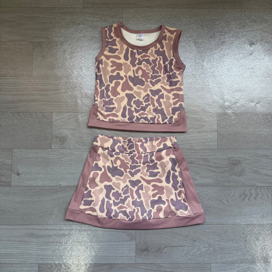 NO MOQ preorder GSD4231 Brown Camo Sleeveless Top with Skirts for Girls Yoga Sets 202607