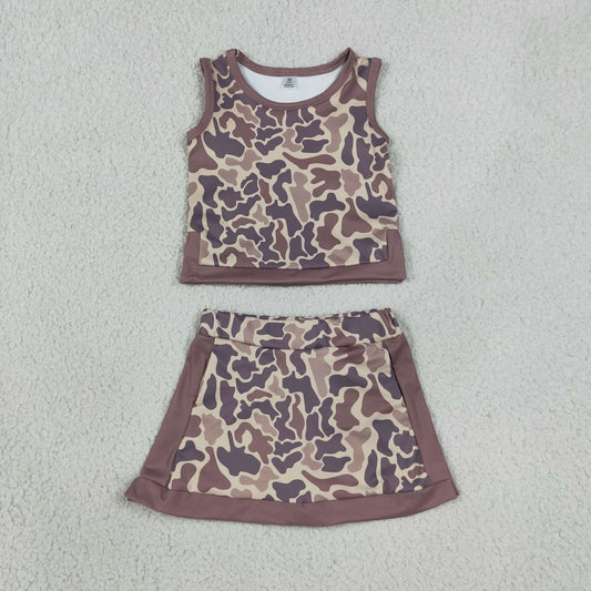 GSD4231 Brown Camo Sleeveless Top with Skirts for Girls Yoga Sets 202608 RTS