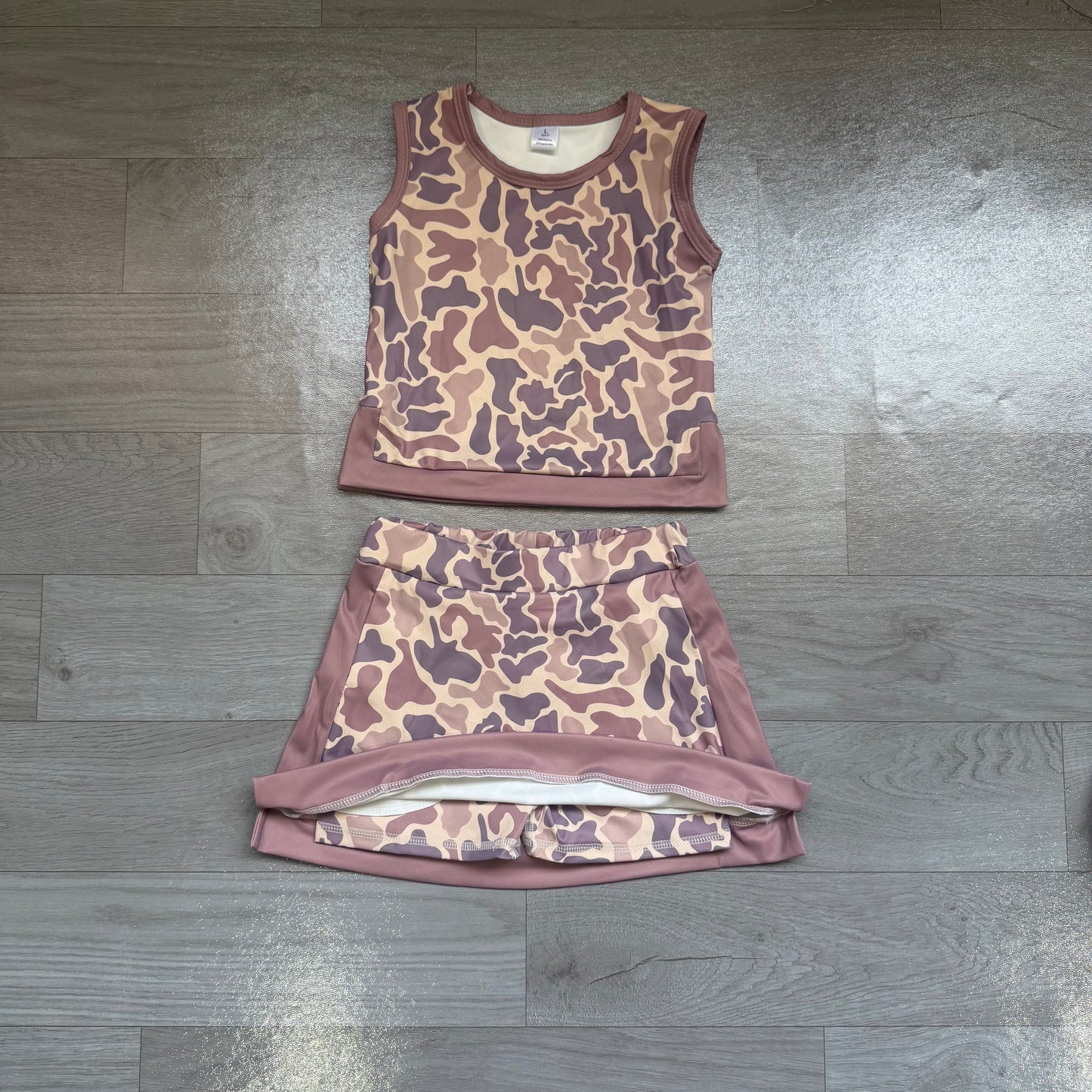 NO MOQ preorder GSD4231 Brown Camo Sleeveless Top with Skirts for Girls Yoga Sets 202607