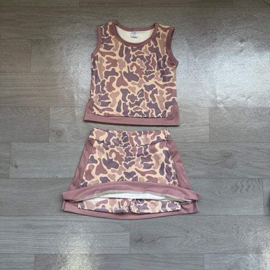NO MOQ preorder GSD4231 Brown Camo Sleeveless Top with Skirts for Girls Yoga Sets 202607