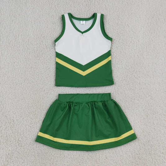 GSD4238 Team Stripe Green Cheer Yoga Girls Skorts Set 202609 RTS