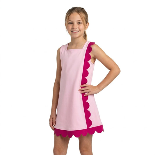 GSD4240 Solid Color Rose Red Scallop Edge Yoga Girls Dress