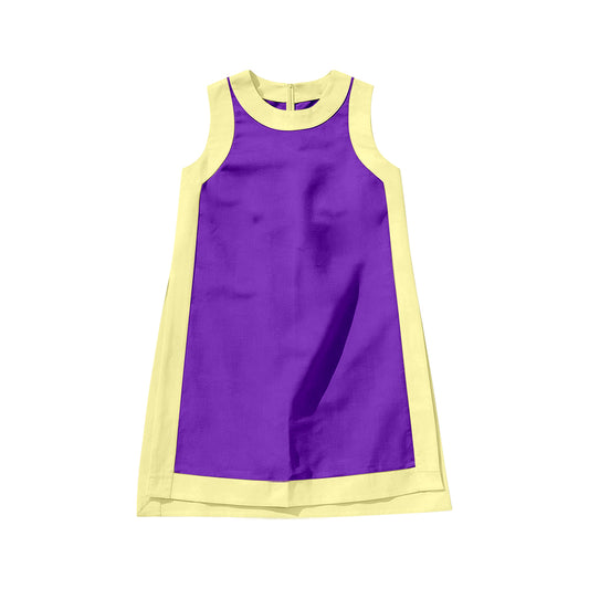 MOQ 5 PCS Preorder GSD4253 Purple Yellow Patchwork Sleeveless Yoga Dresses for Girls 202606