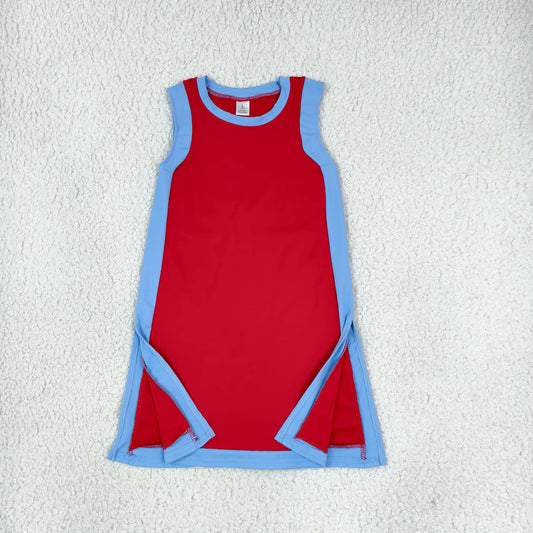 GSD4255 Solid Color Red Blue Yoga Girl's Dress