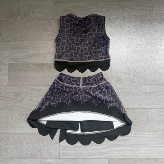 NO MOQ preorder GSD4268 Gray Black Leopard Bows Scalloped Sleeveless Skirts for Girls Yoga Sets 202607