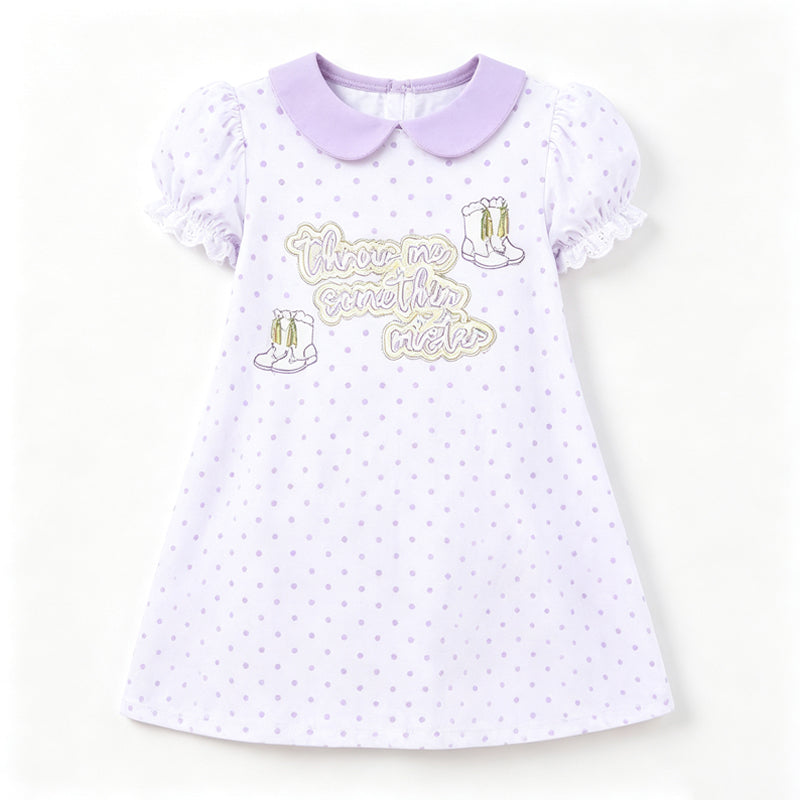 Preorder MOQ 5 pcs GSD4318 Mardi Gras Purple Doll Collar Girl's Dress 202609