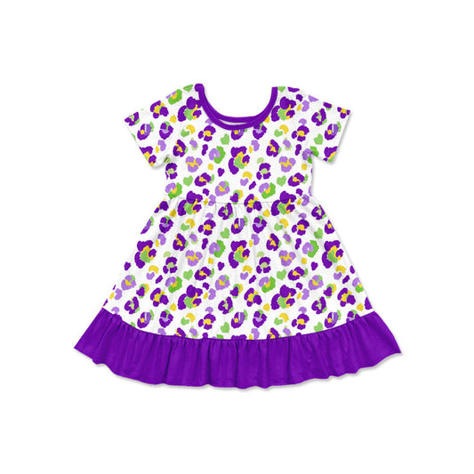 Preorder MOQ 5 pcs Each Style Mardi Gras Leopard Purple Kids Matching Clothes 202609