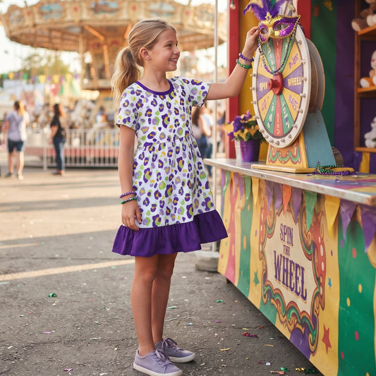 GSD4321 Mardi Gras Leopard Purple Girl's Dress