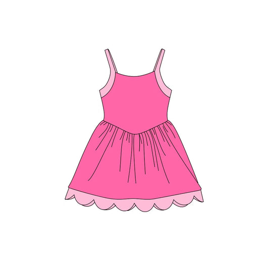 Preorder MOQ 5 pcs Each Style Solid Colorful Straps Yoga Scallop Edge Girl's Dress 202609