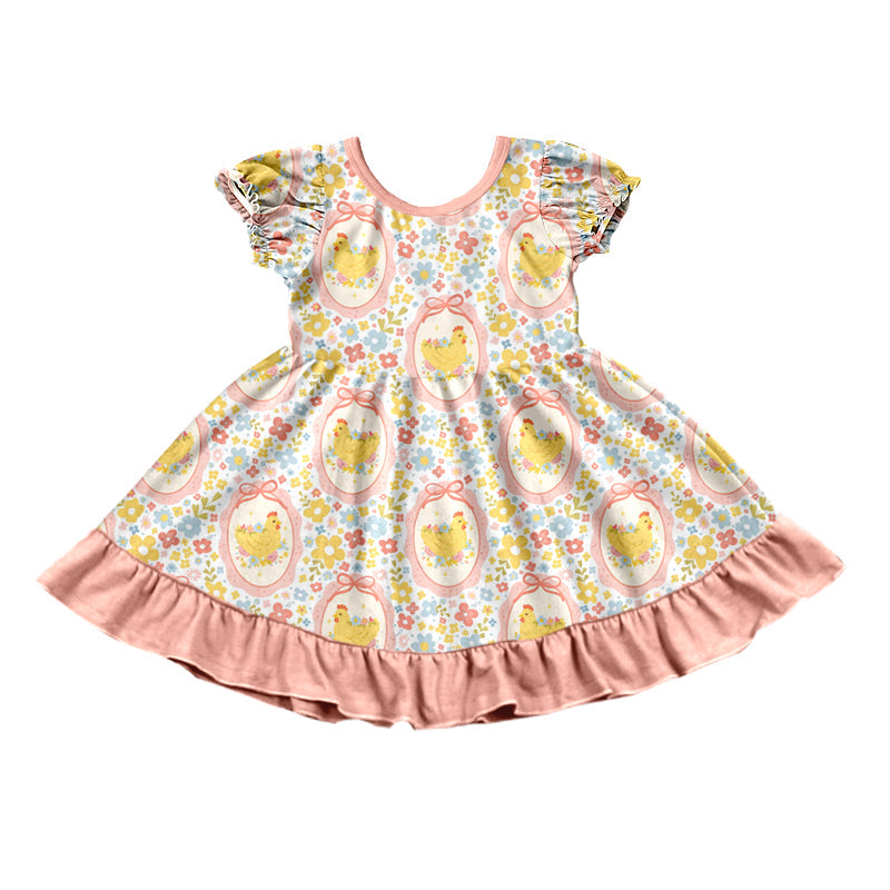 Preorder MOQ 5 pcs Each Style Easter Eggs Chick Flower Bows Pink Ruffles Kids Matching Clothes