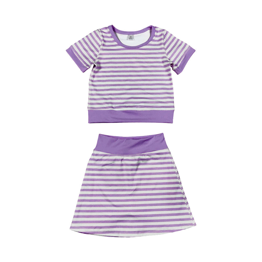 Preorder MOQ 5 pcs GSD4334 Purple Stripe Yoga Girls Skorts Set