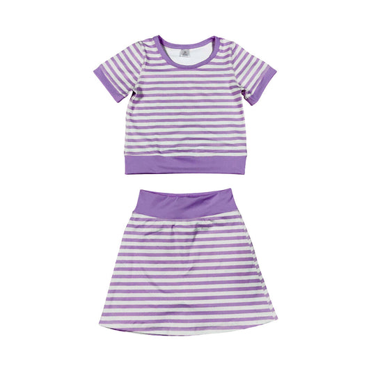 Preorder MOQ 5 pcs GSD4334 Purple Stripe Yoga Girls Skorts Set