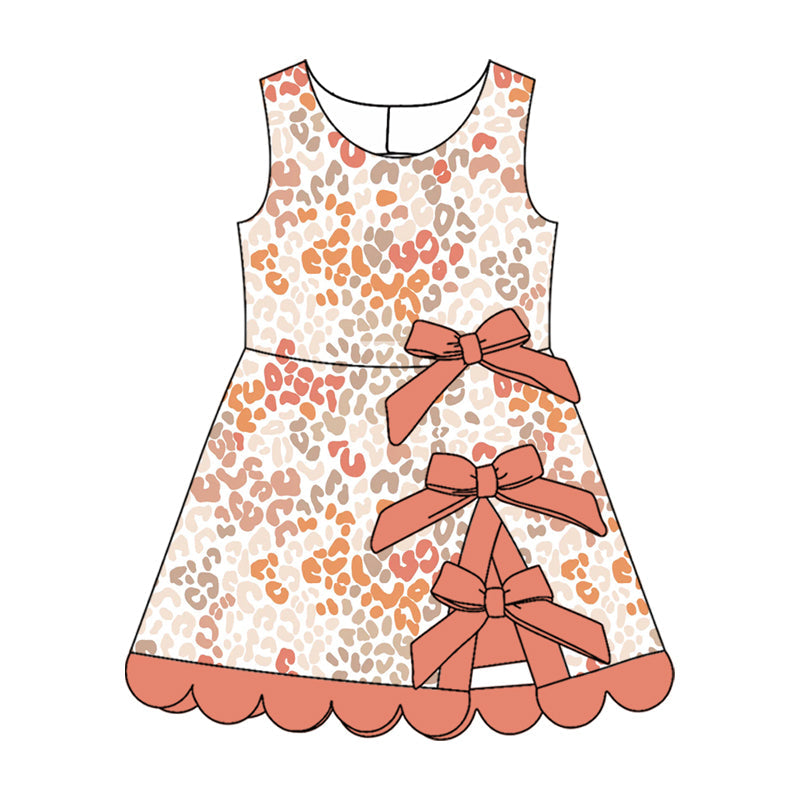 Preorder MOQ 5 pcs Each Style Colorful Leopard Bows Scallop Edge Yoga Girl's Dress Kids Matching Clothes