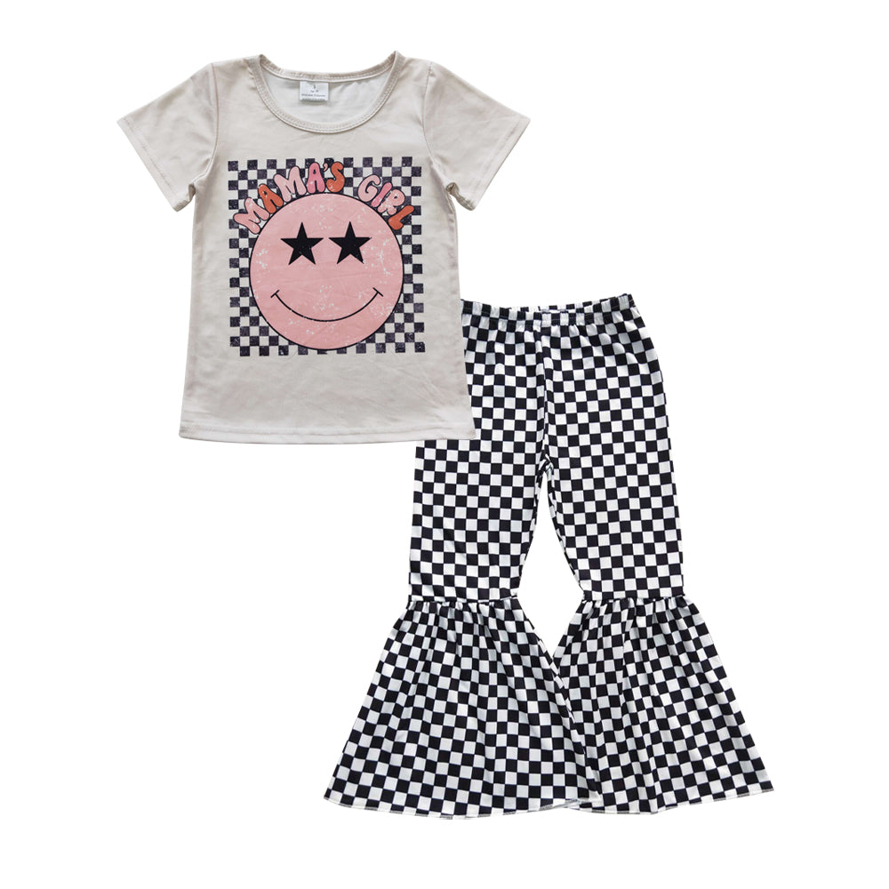 GSPO0682 2Pcs Pink Smile Emoji Pants Girls Long Sleeve Pants Outfits