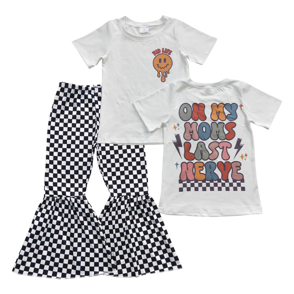 GSPO0826 2Pcs Halloween On My Moms Last Nerye Plaid Print Pants Girls Long Sleeve Pants Outfits