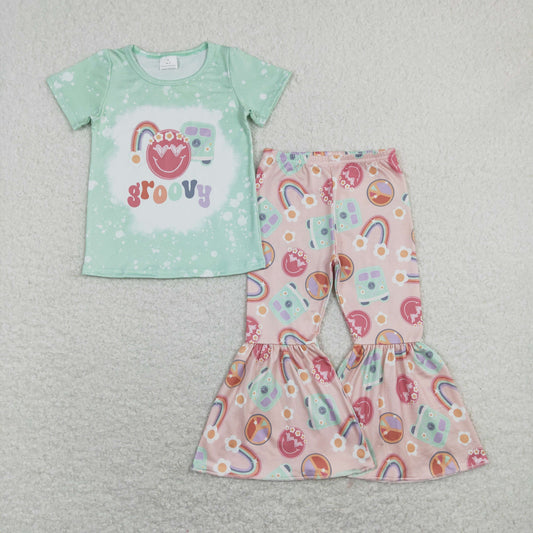GSPO1254 Green Groovy love Girls Short Sleeve Pants Outfits RTS 202507
