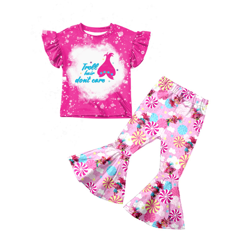 preorder GSPO1257 Pink Troll cartoon Girls Short Sleeve Pants Outfits
