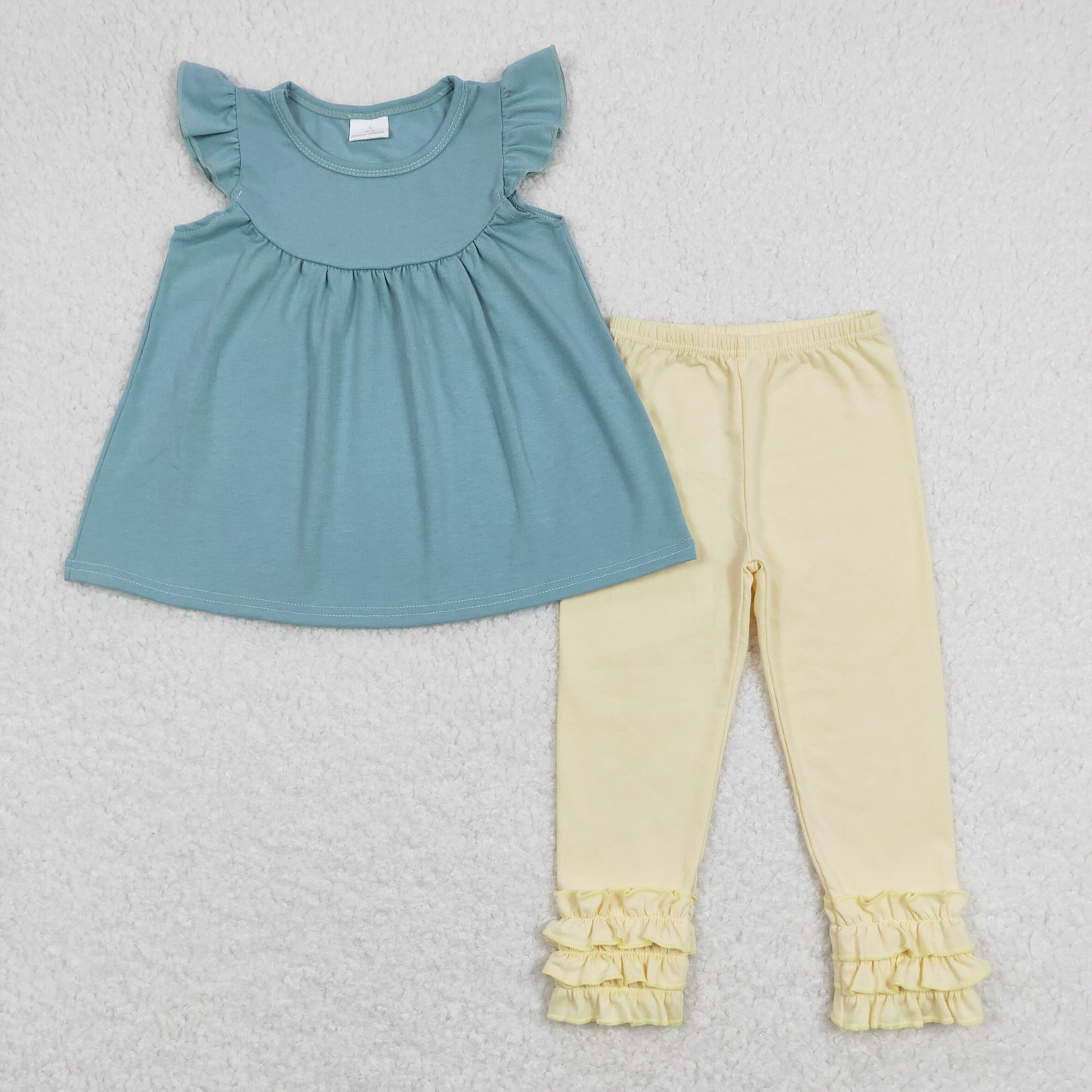 GSPO1321 Dark Blue Green Ruffle Flying Sleeve with Yellow Legging Pants Girls Outfits RTS 202508