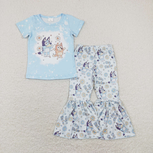 GSPO1336 Blue Dog Cartoon Girls Short Sleeve Pants Outfits RTS 202507