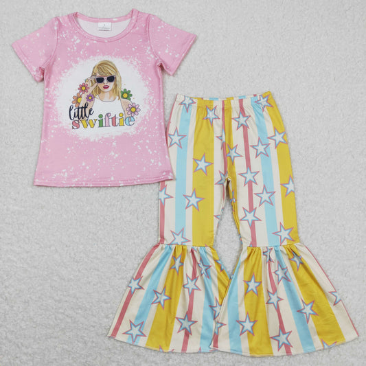 GSPO1382 Swift Floral Pink Short-Sleeved Star Striped Pants Girls Sets RTS 202508