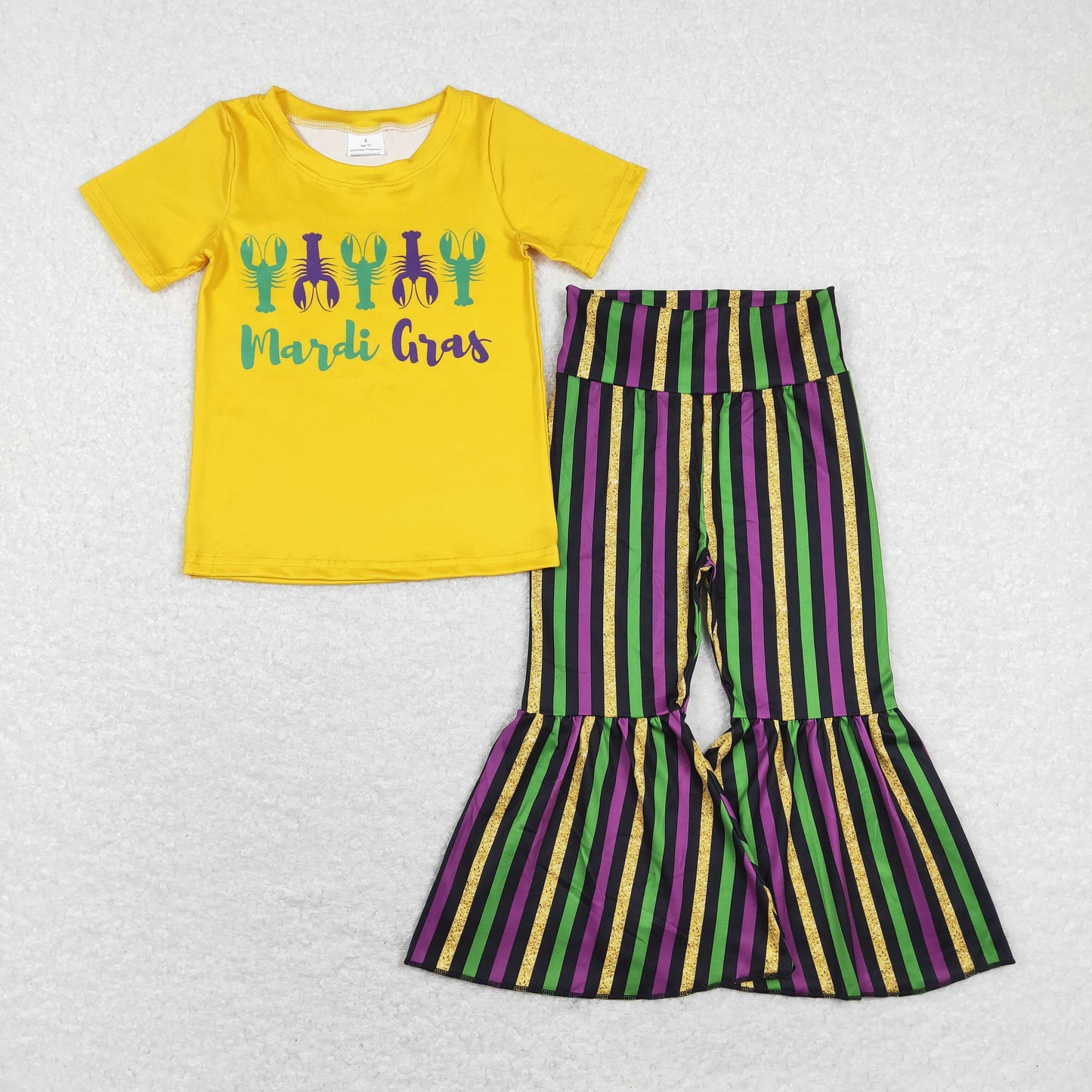 GSPO1392 2pcs Mardi Gras Yellow Green Crawfish purple 2Pcs Girls Short Sleeve Pants Outfits