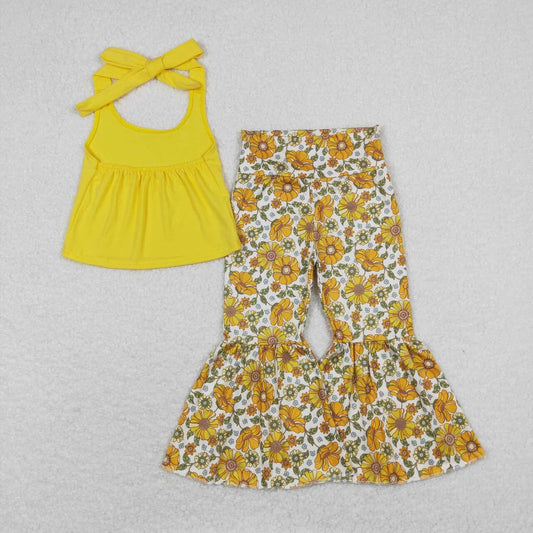 GSPO1430 Yellow Halter Flower Bell Bottom Pants Girls Set RTS 202508