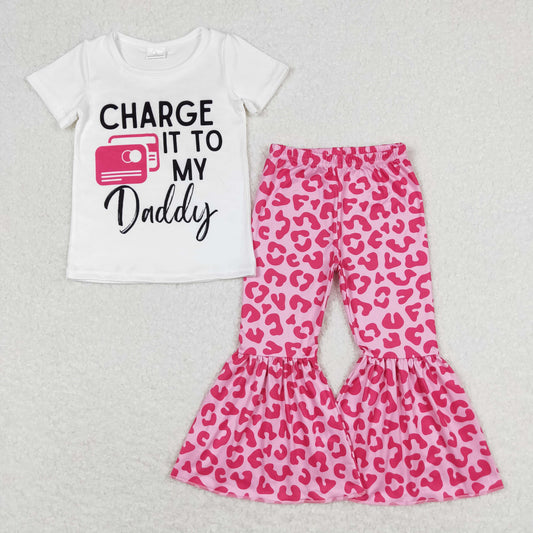 GSPO1447 white short sleeve rose red leopard bell bottom pants girls set RTS 202508