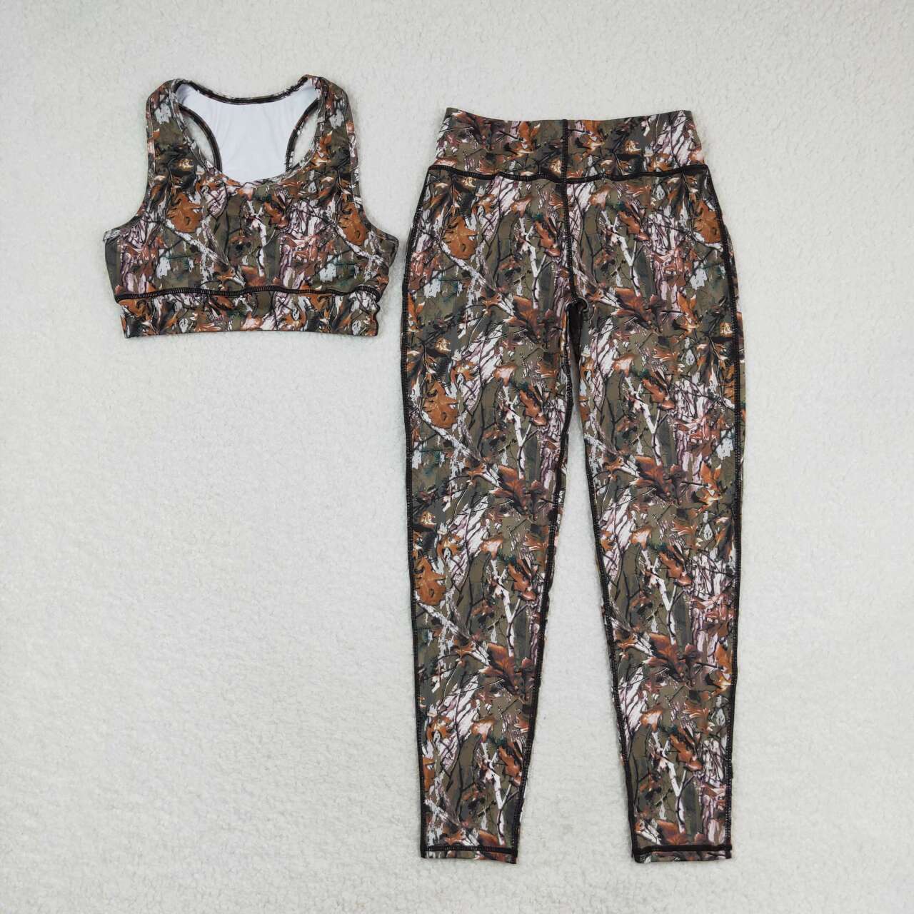 GSPO1460 Adult female twig leaf pattern sleeveless pants yoga suit girls clothing sets for adults