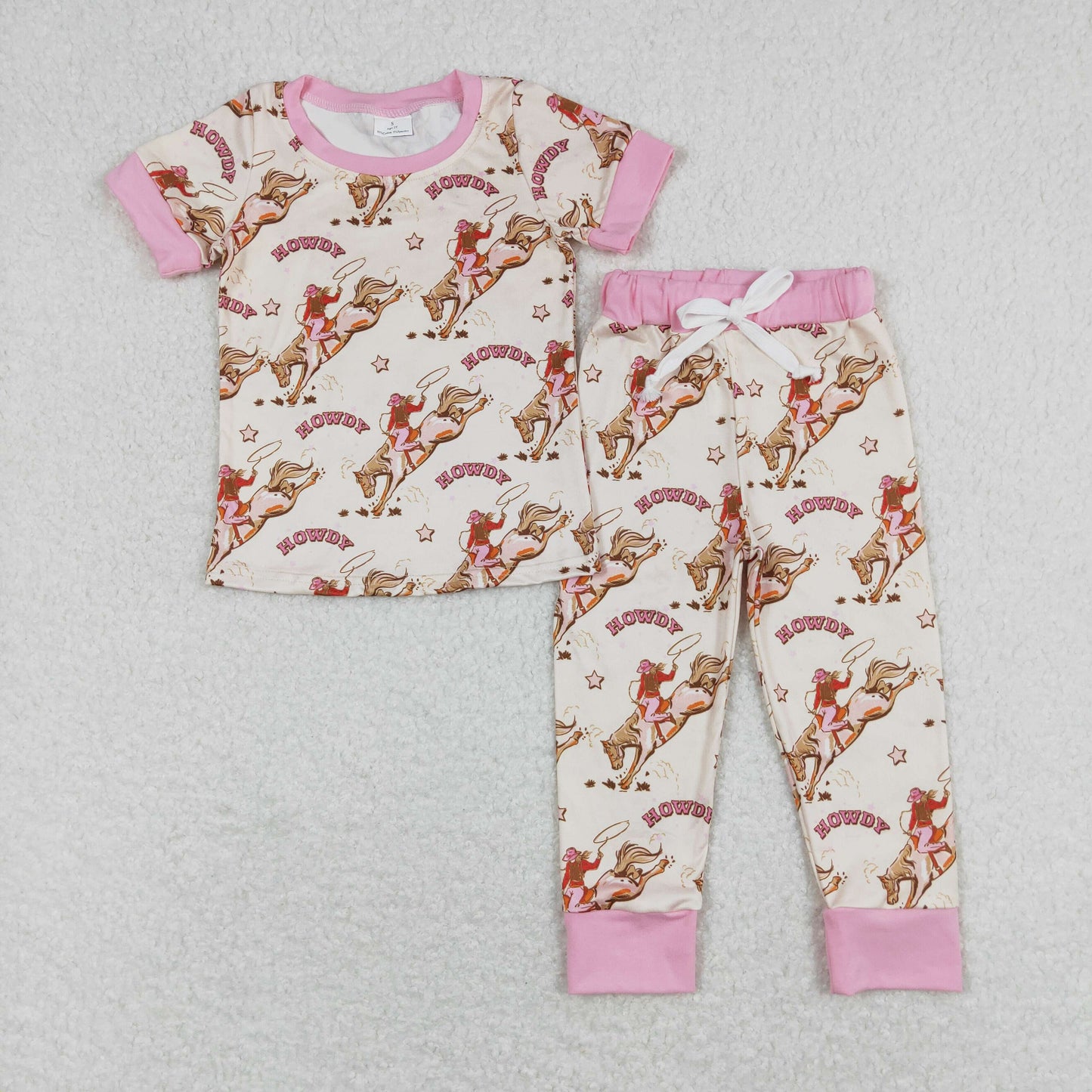 GSPO1488 Howdy Horse Pink Cowgirl Short Sleeve Pants Sets Girls Boutique Clothes 20240401 RTS