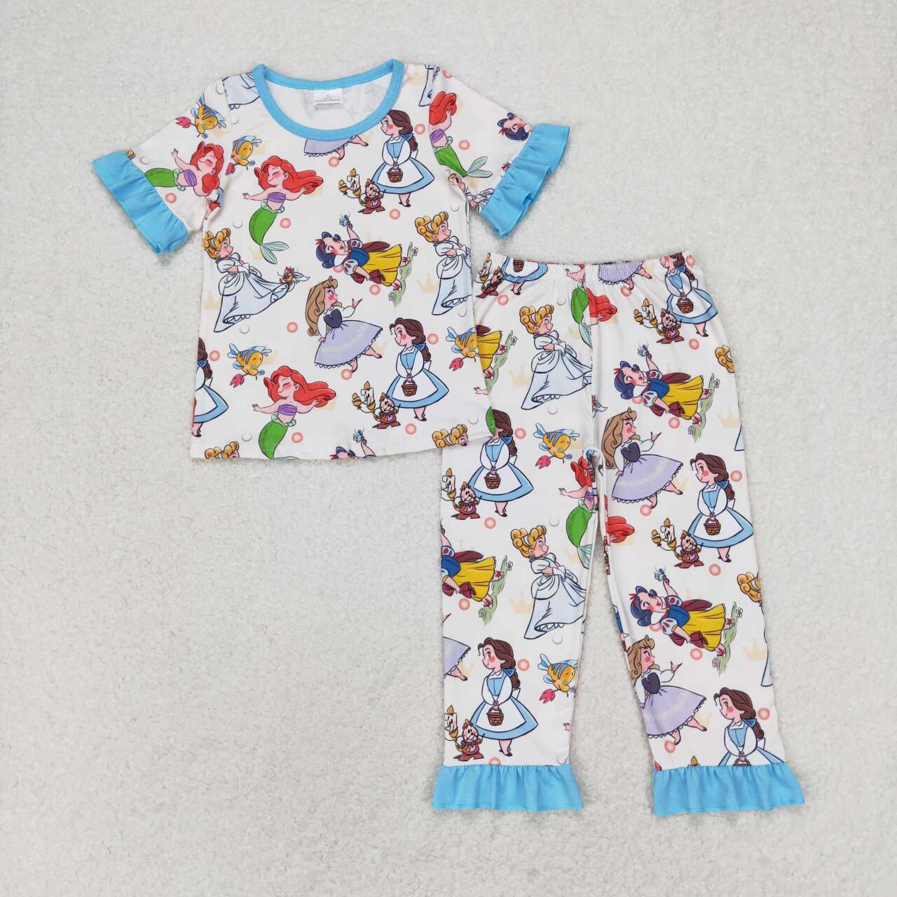GSPO1556 Cartoon Disney Princess Blue lace short-sleeved pant pajama set
