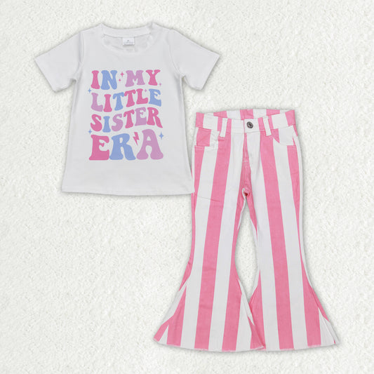 GSPO1595 in my litter sister era printed white short sleeve Pink and white striped jeans 202504 RTS