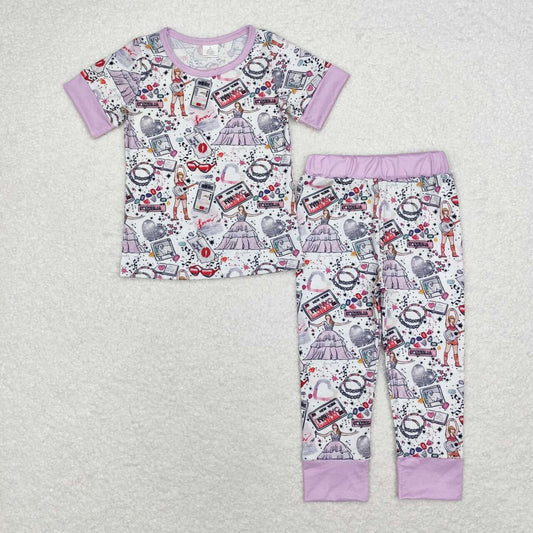 GSPO1656 1989 taylor Modal purple and white short-sleeved trousers pajama set