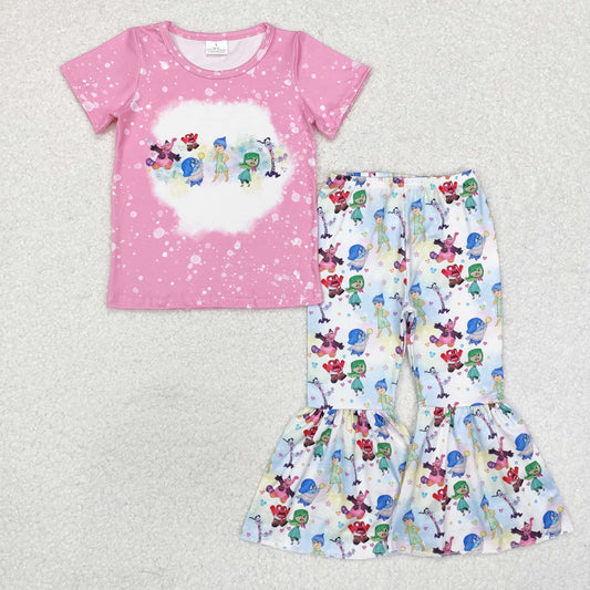 GSPO1657 Cartoon pink purple short sleeve colorful pantsuit