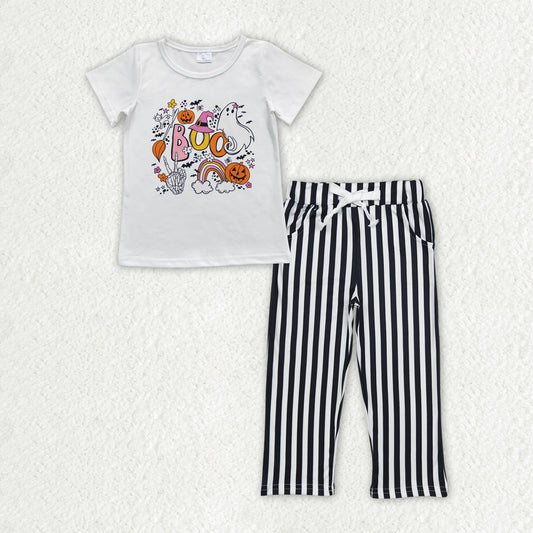 GSPO1701 boo Rainbow Pumpkin short sleeve black and white striped pantsuit