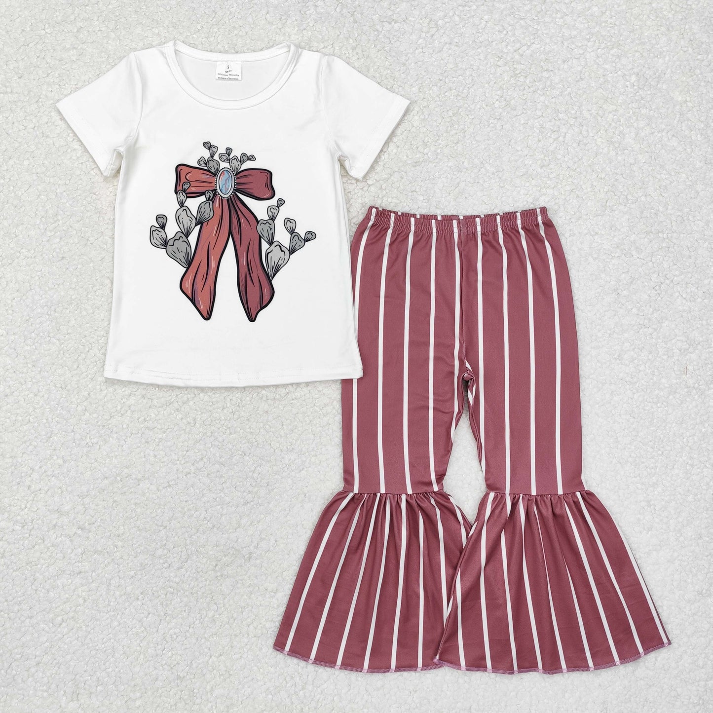 GSPO1704 Bow Cactus Short Sleeved Pants Girls Sets RTS 202509