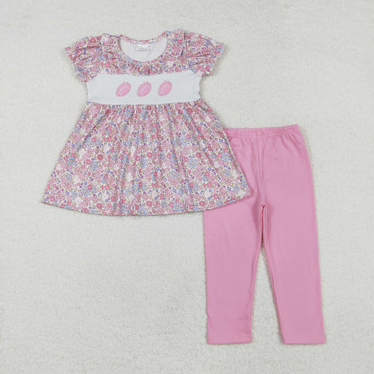 GSPO1714 Bow Rugby Floral Pink Short Sleeve Pants Girls Set RTS 202509