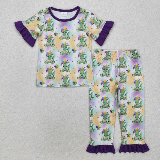 GSPO1766 Mardi Gras Cartoon purple short sleeve top pants set boutique girls clothing sets summer outfit RTS 202501