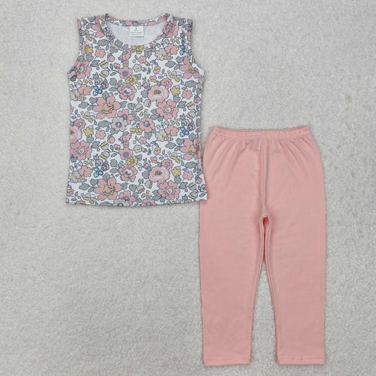 GSPO1919 Orange Pink Flower Vest pants sets Girls clothing sets summer outfit RTS 202501