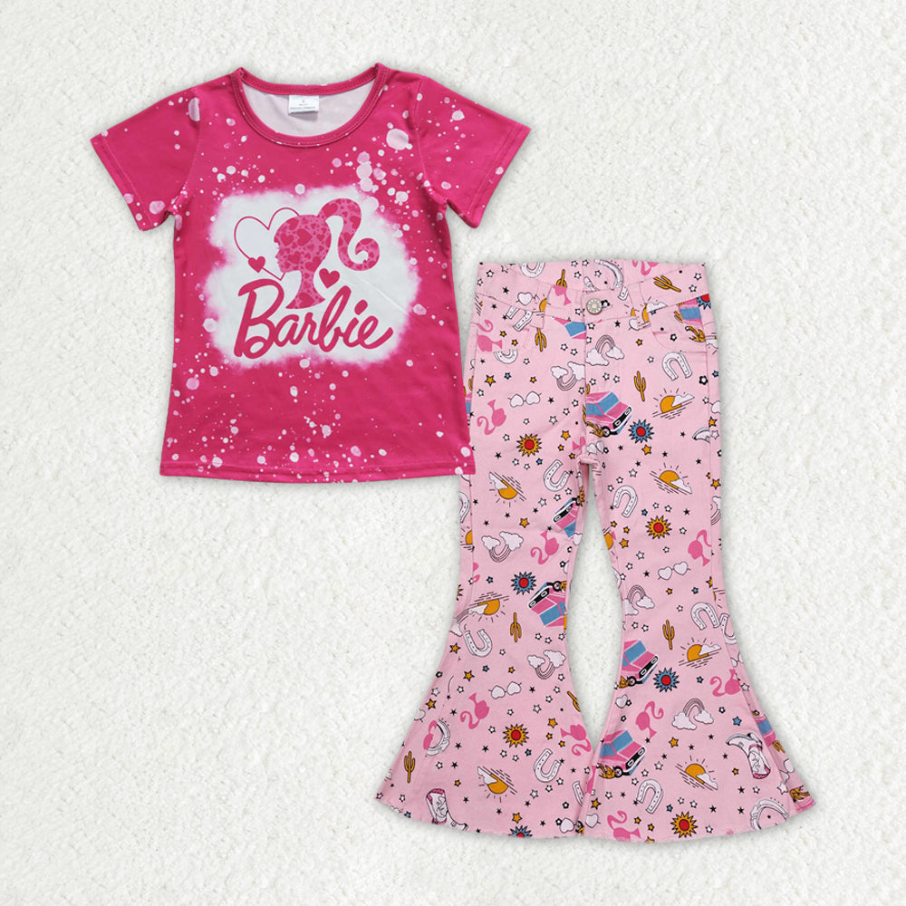 GSPO1931 Valentines girls boutique outfits Rose Red barbie outfit pink denim pants RTS202412