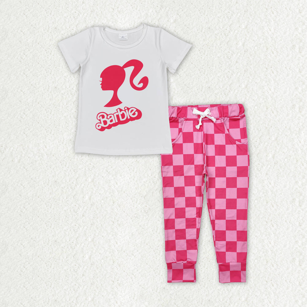 GSPO1933 Valentines girls boutique outfits White barbie outfit pink check pants RTS202412