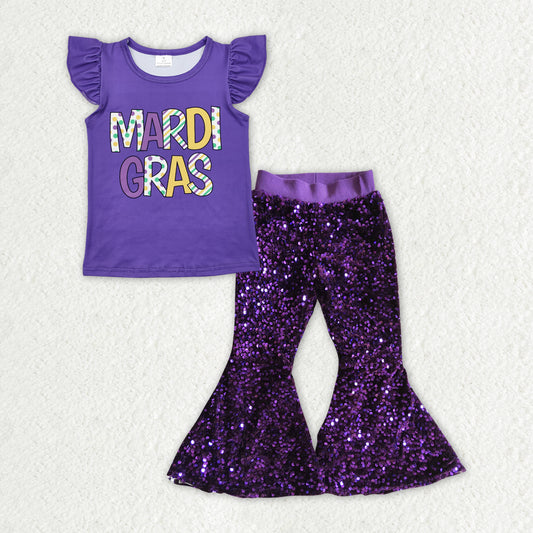 GSPO1937 Mardi Gras clothes Sequin bell bottom pants girls boutique outfit RTS202412